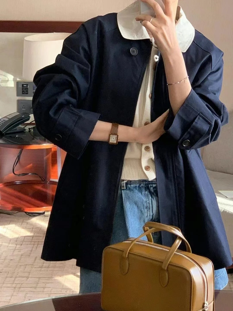 拼色娃娃领风衣外套