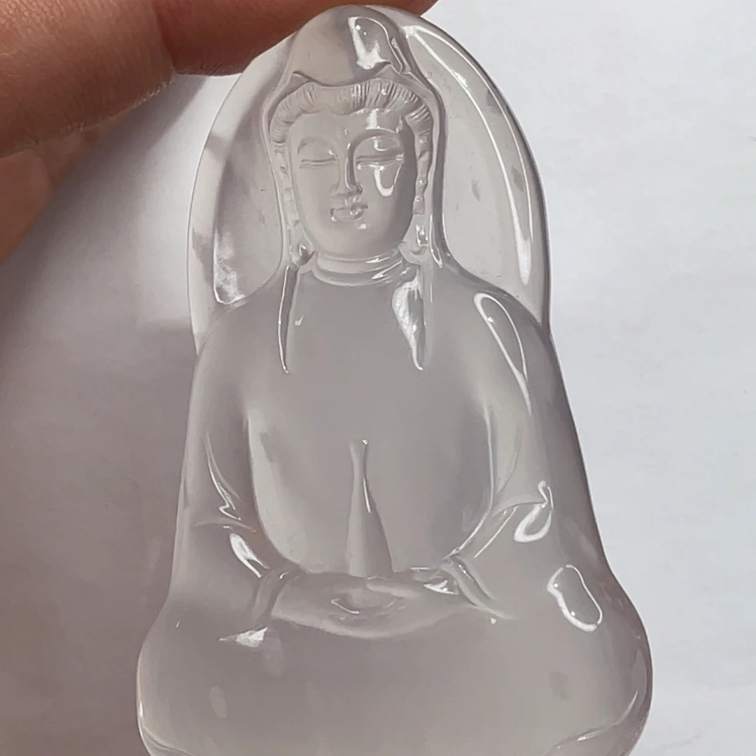 石英质玉未镶嵌雪花棉冰胶观音