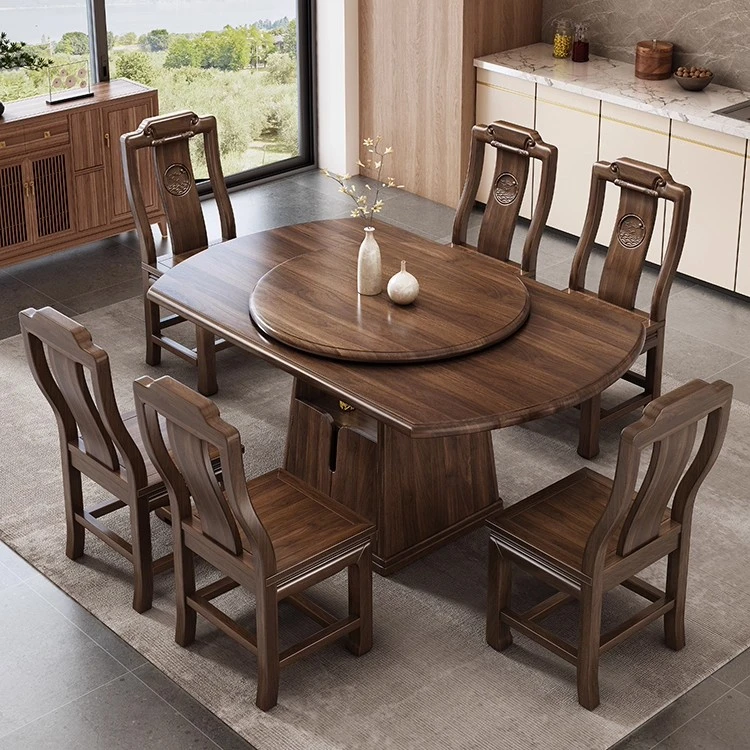 北美黑胡桃木实木餐桌椅组合家用小户型饭桌伸缩折叠方圆两用桌子