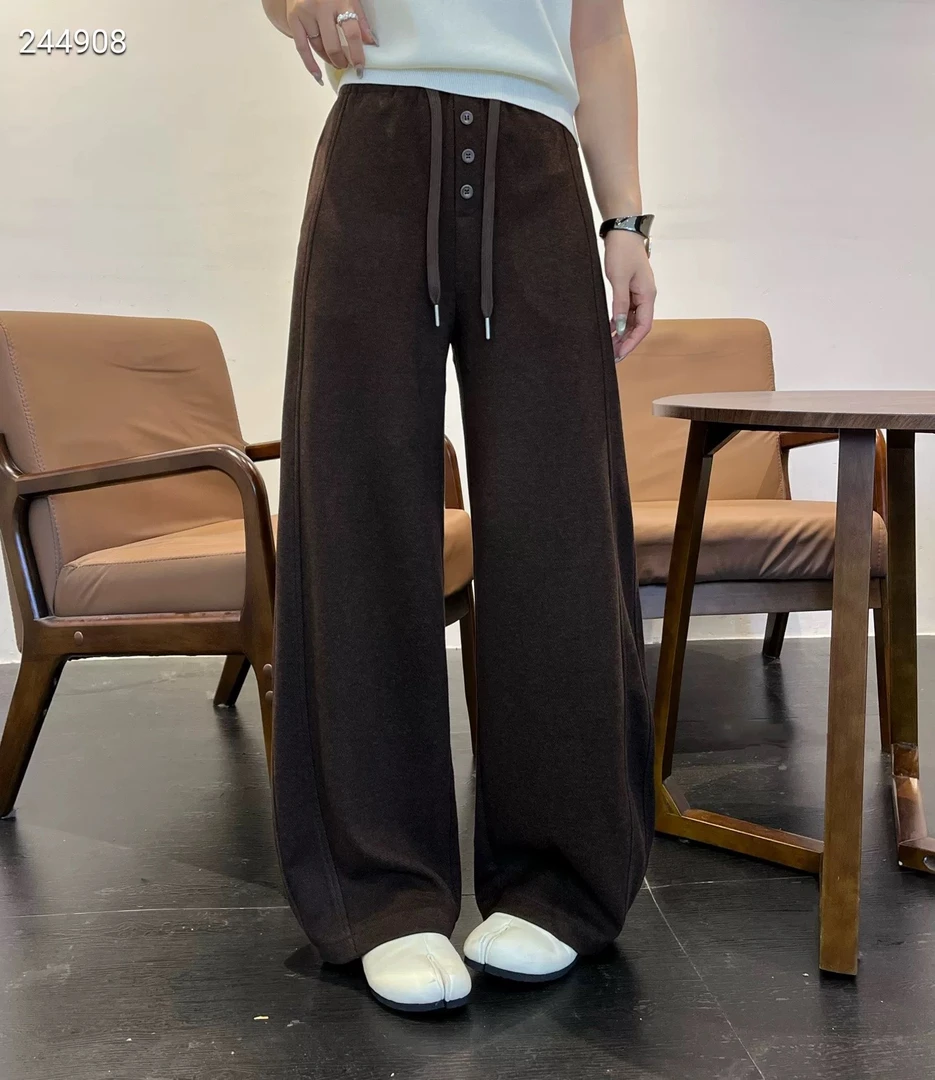 【4粒扣羊毛裤】加绒加厚！斜纹羊毛直筒阔腿遮肉时尚宽松长裤女新款