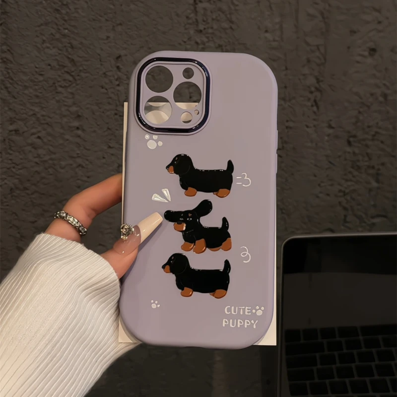 ins适用苹果15金属小胖妹Phone16手机壳华为mate60爪印腊肠狗新款