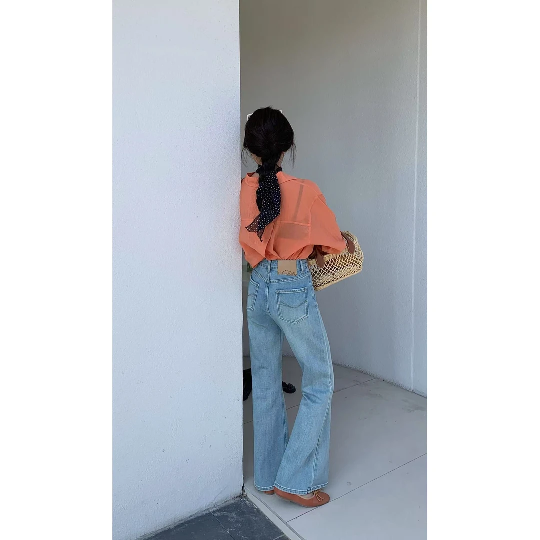 8832#【爆款腿精裤】复古百搭微喇牛仔裤