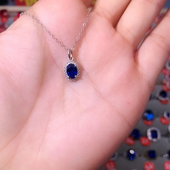 蓝宝石吊坠(赠链)银S925镶嵌