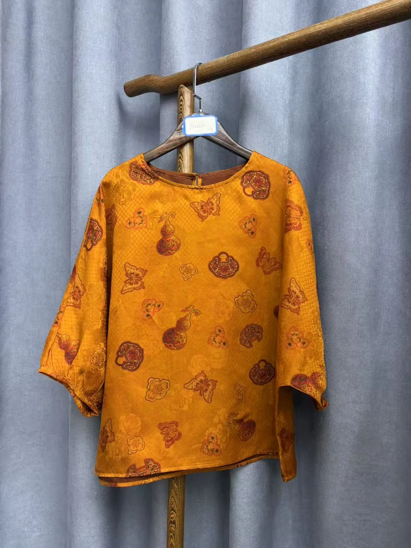 2025新款时尚休闲香云纱圆领上衣H2250