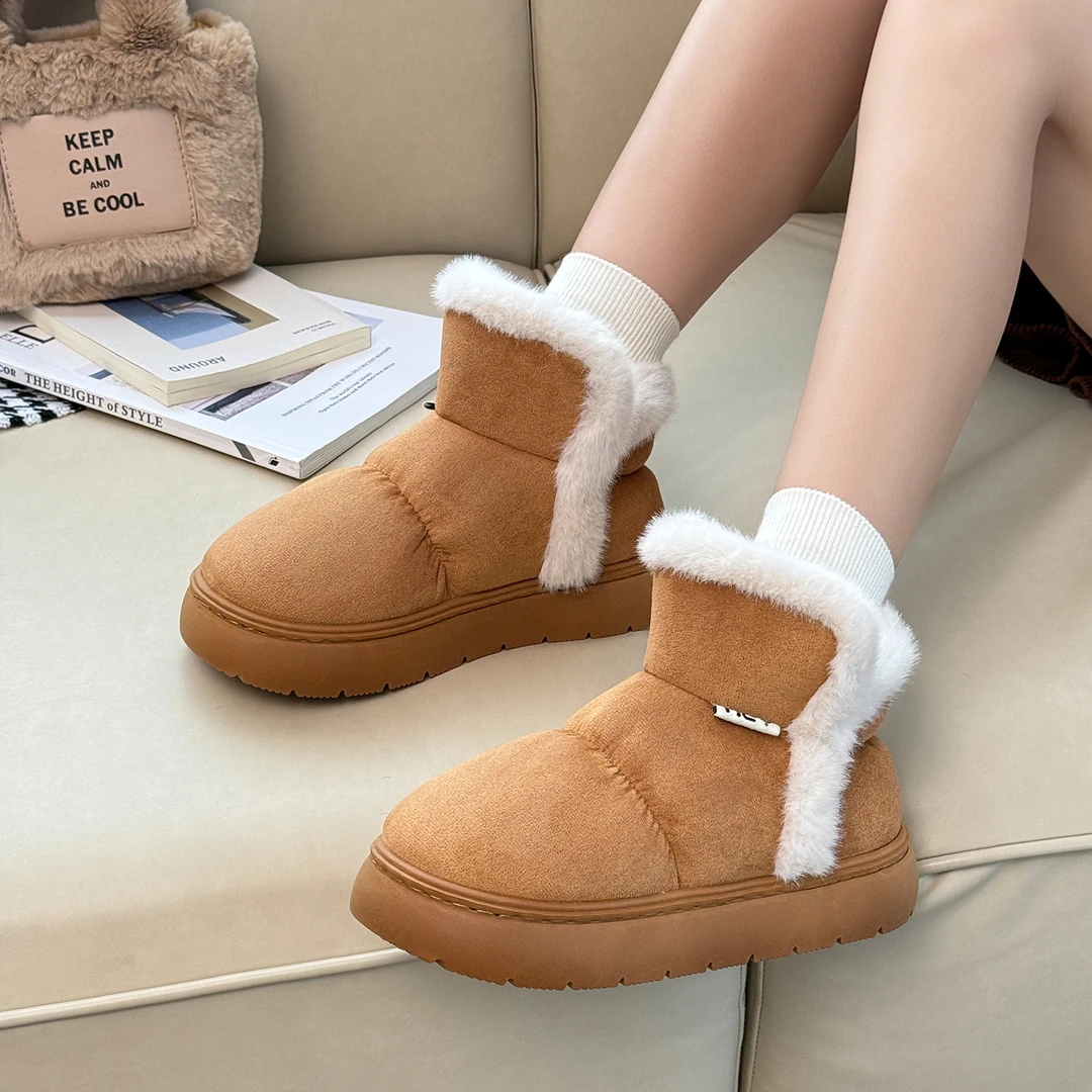 东北保暖厚底雪地靴防滑女冬季中筒加绒加厚2025新款两穿外穿棉鞋