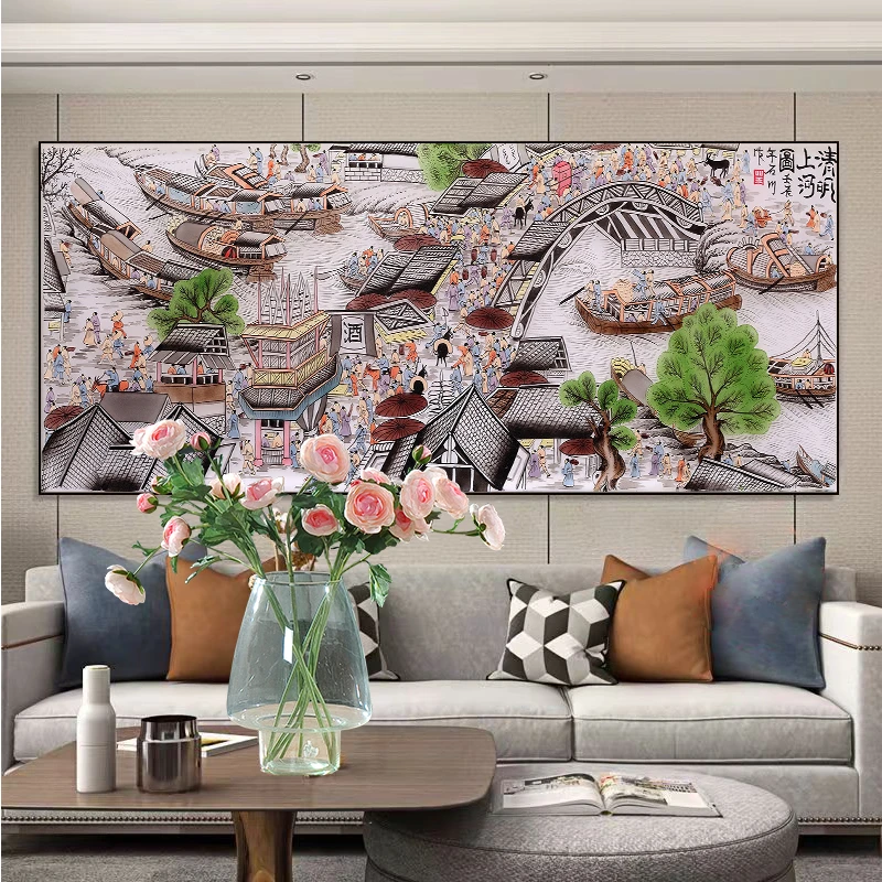 新款钻石画古典名著清明上河图满钻全贴魔方圆钻石画卧室客厅贴钻