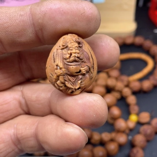 空*桃核雕刻钟馗单粒