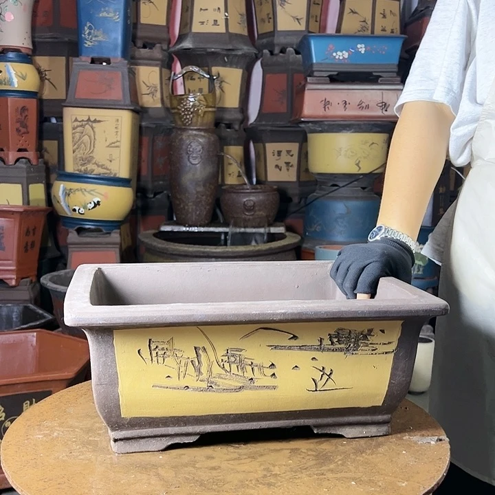 宜兴紫砂花盆花盆40黄马槽