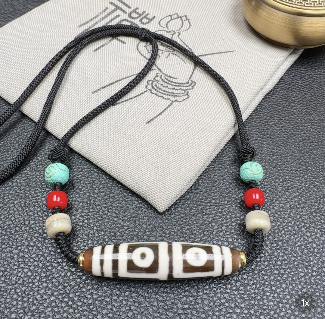 黑白地门四眼珠珠项链亮面玛瑙文玩饰品时尚男女吊坠