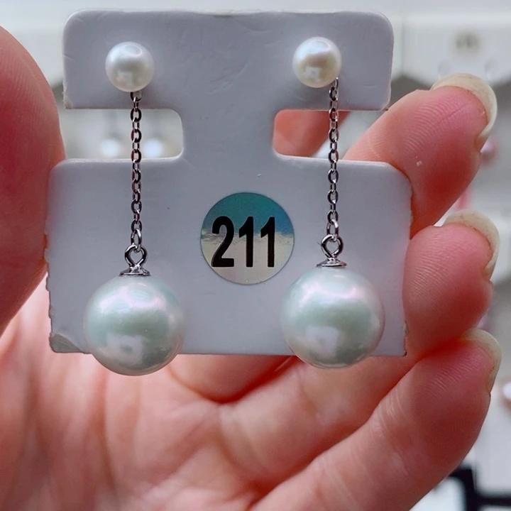 耳饰银S925镶嵌淡水珍珠A