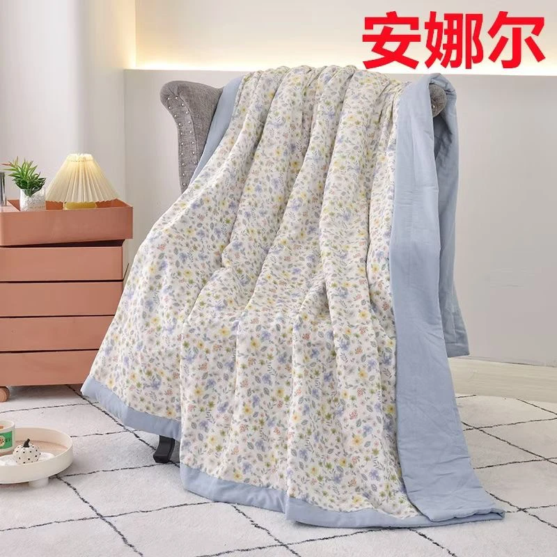 全棉双层纱棉花被亲肤双面柔软印花夏被可以水洗