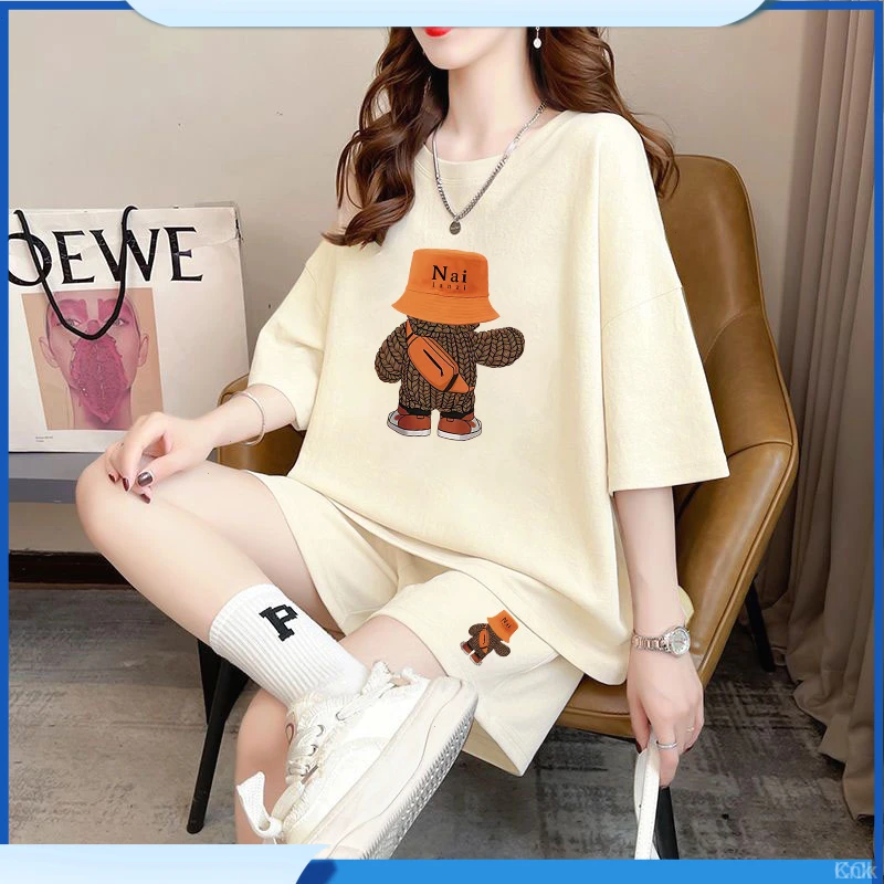 休闲运动小个子套装女装夏季新款韩版时尚大码宽松短袖短裤两件套