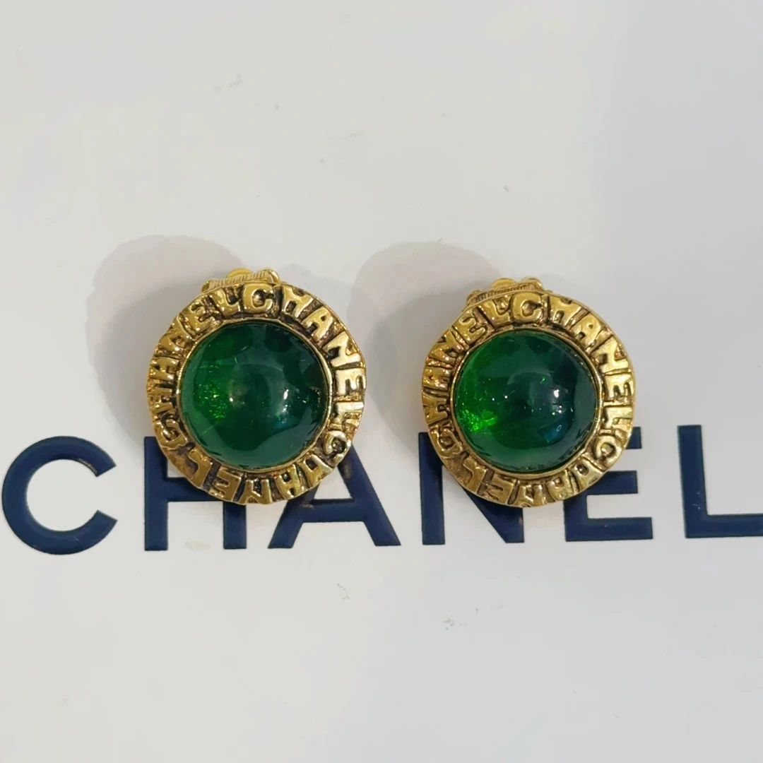 95新 Chanel/香奈儿 Chanel vintage香奈儿中古绿琉璃耳夹