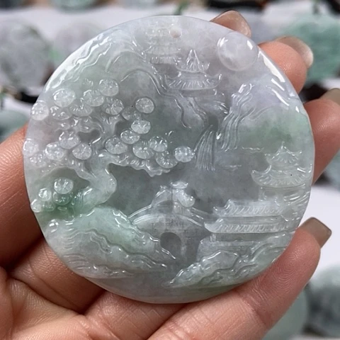 翡翠颈饰未镶嵌山水牌福利