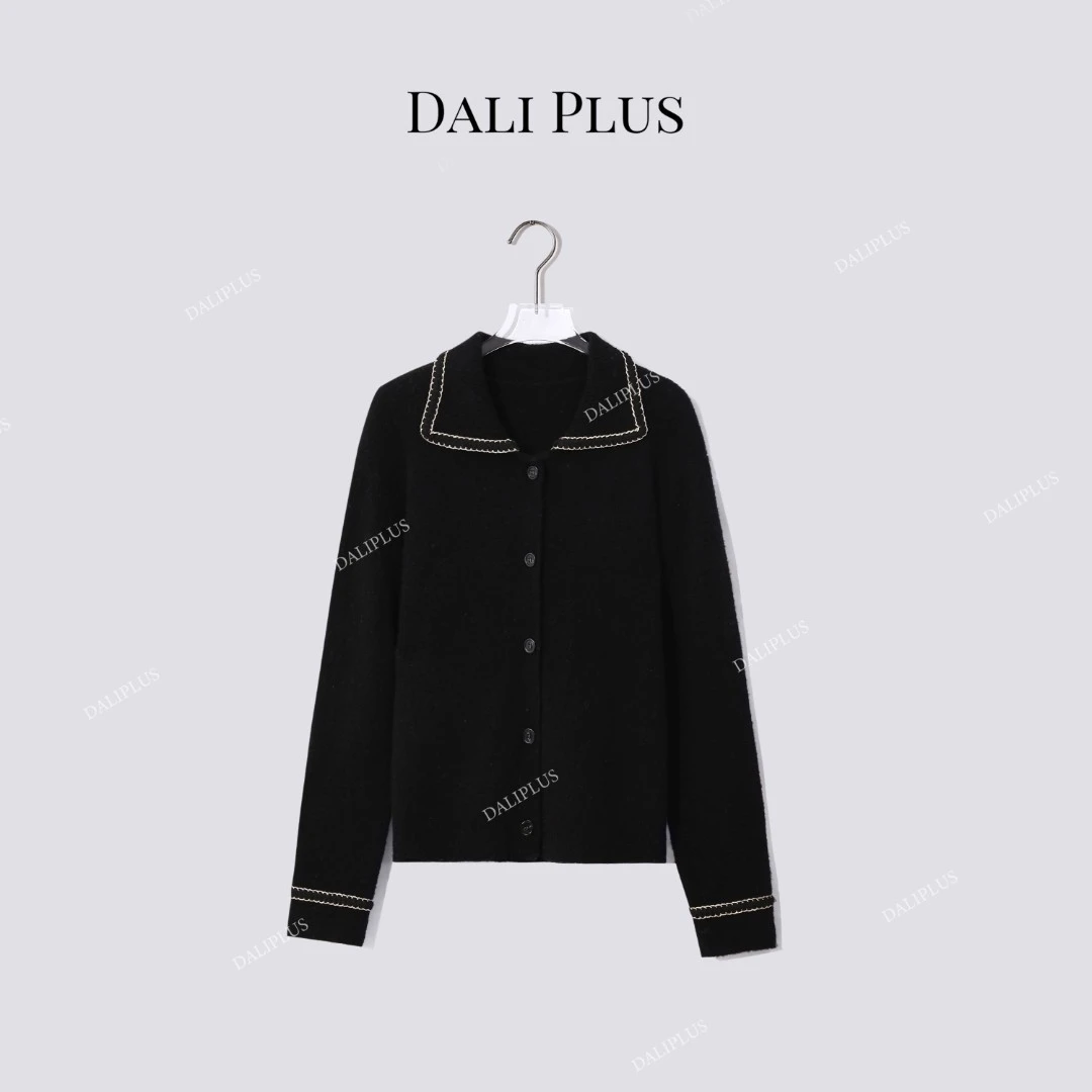 DALI PLUS“Co.Co绵羊毛针织”手工勾边翻领针织外套-D5MM3029