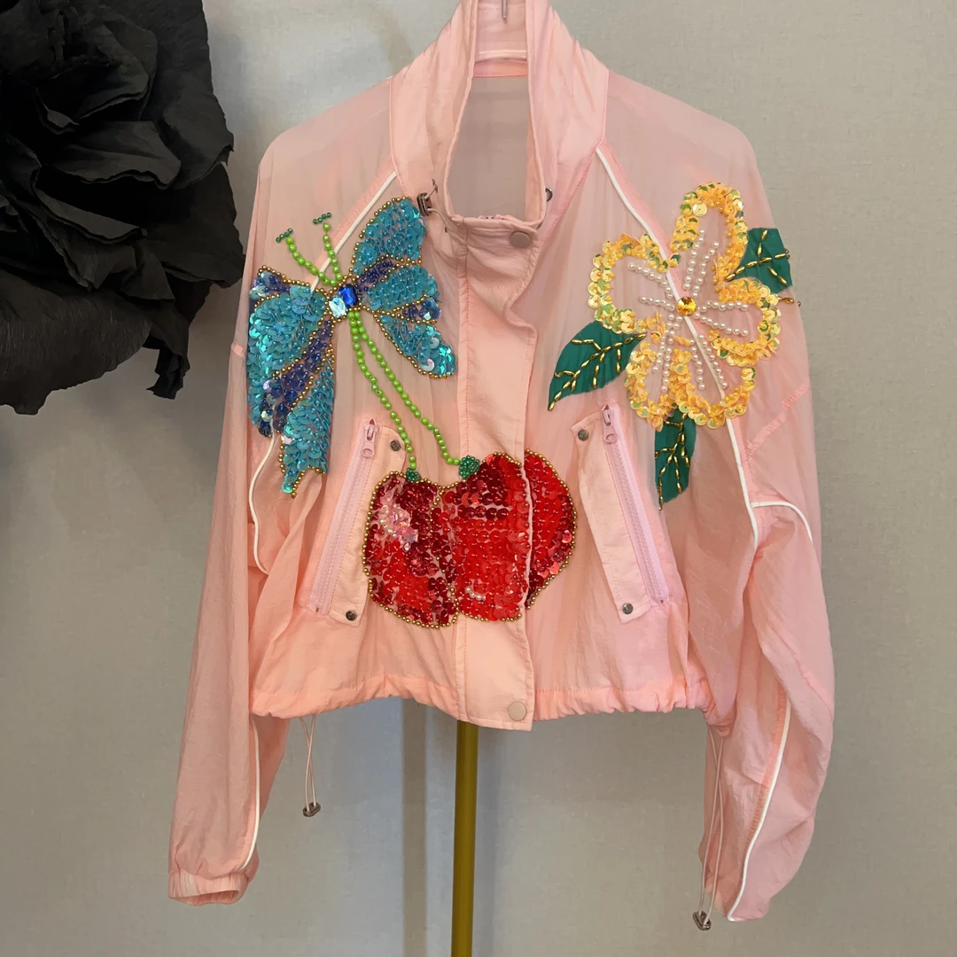 RR2107锐宝潮牌手工重工亮片蝴蝶刺绣亮色国风薄款宽松上衣绣花