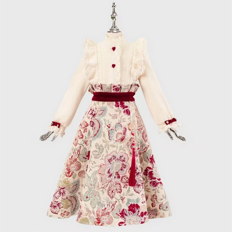 女童2025春新款洋气儿童套装衬衫碎花半身裙套装1162