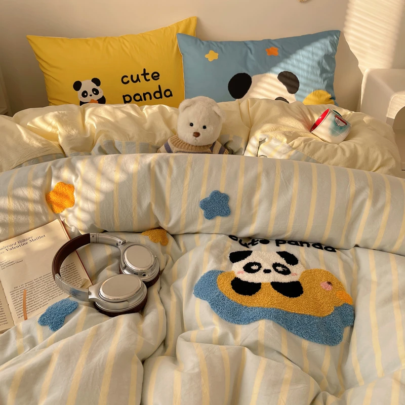 A类ins全棉数码印花色织水洗四件套印加绣被套床单床笠