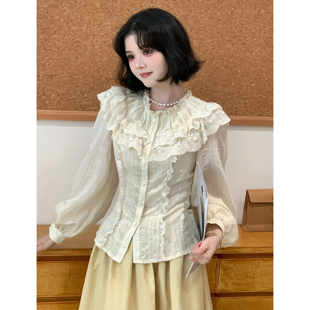 法式优雅气质衬衣女秋季新款宽松设计感荷叶边上衣Y2511/07371