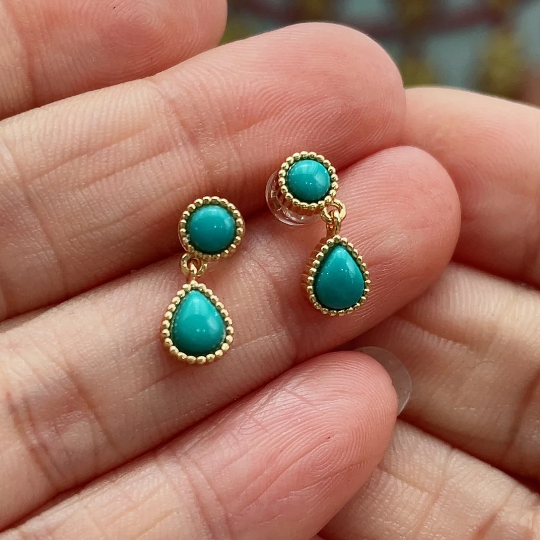 绿松石耳饰银S925镶嵌