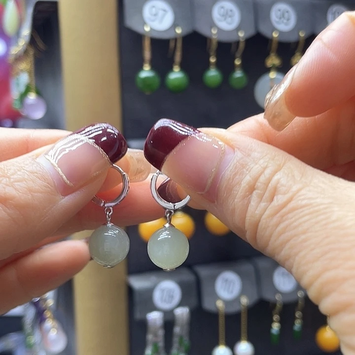 和田玉耳饰银S925镶嵌