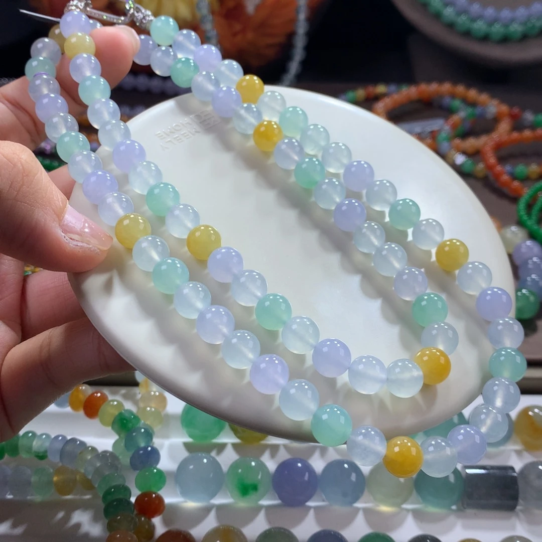 翡翠未镶嵌手链冰胶甜美马卡龙多宝项链卡7.9~8