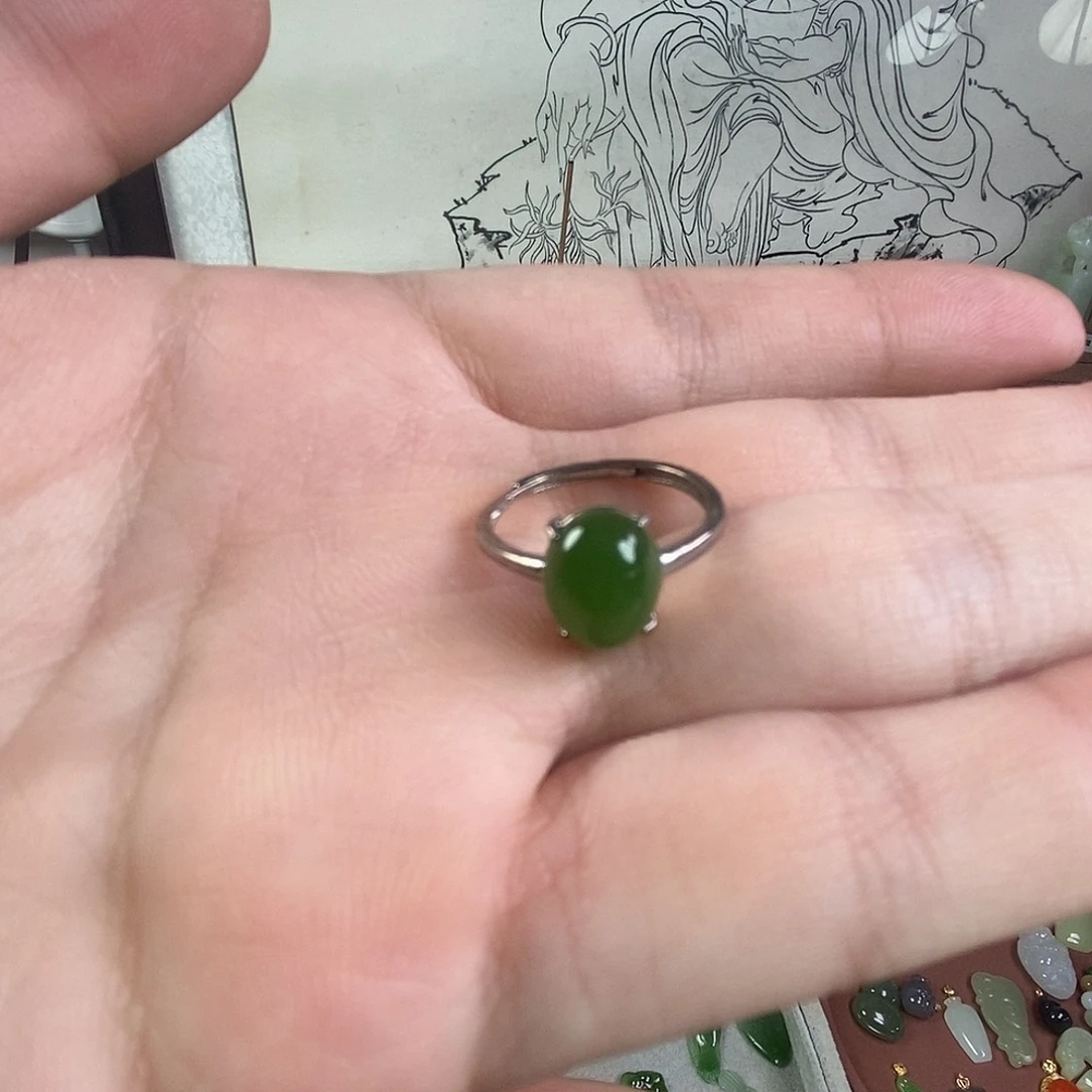 和田玉银S925镶嵌戒指