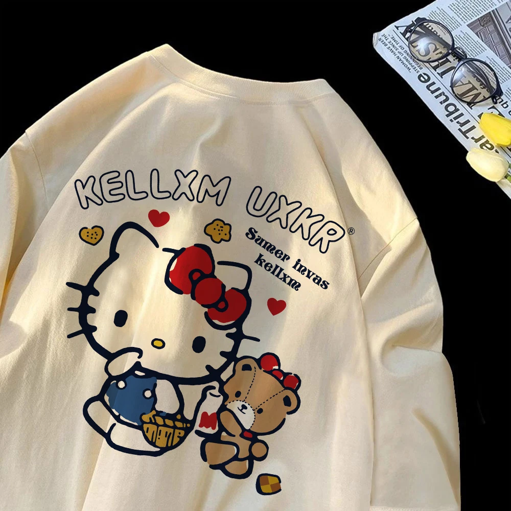 HelloKitty凯蒂猫T恤女童纯棉长袖宽松卡通印花中大童ins时尚潮流