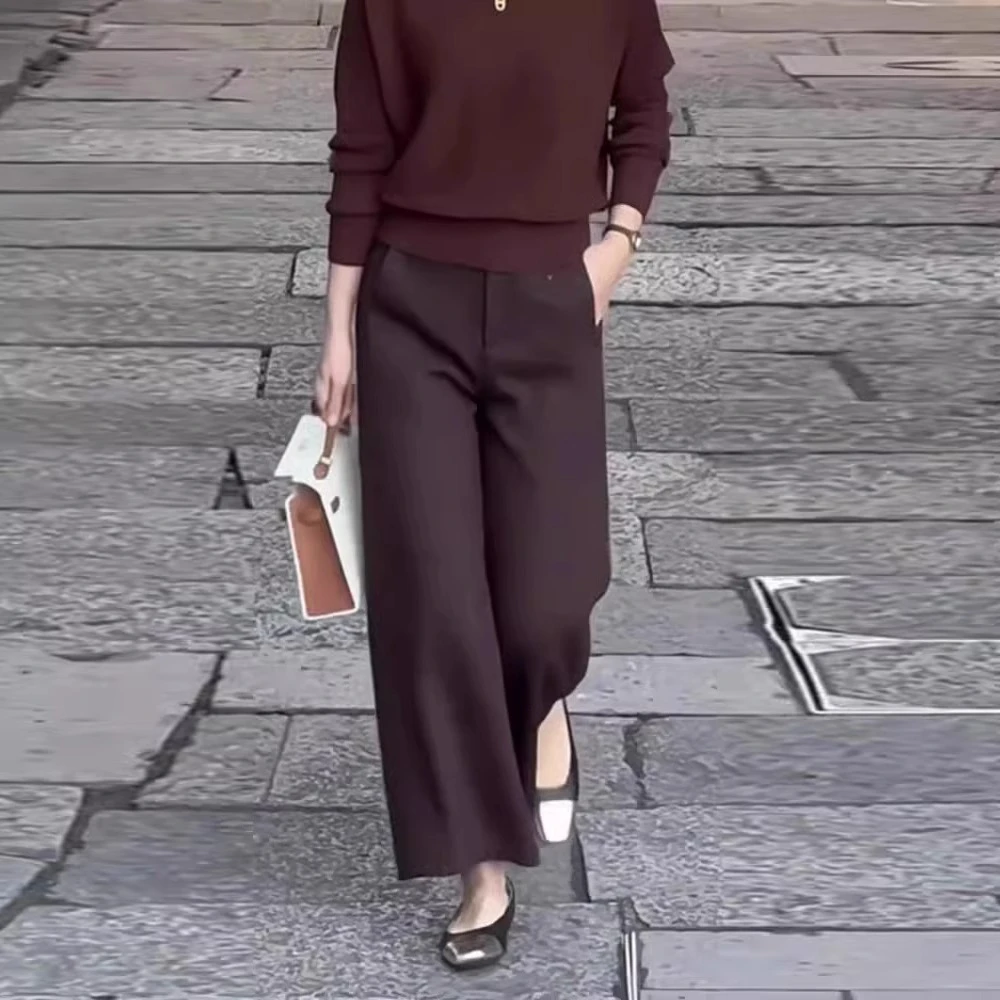 美拉德咖色阔腿裤女秋冬2025直筒裤子高腰显瘦百搭妈妈休闲西装裤