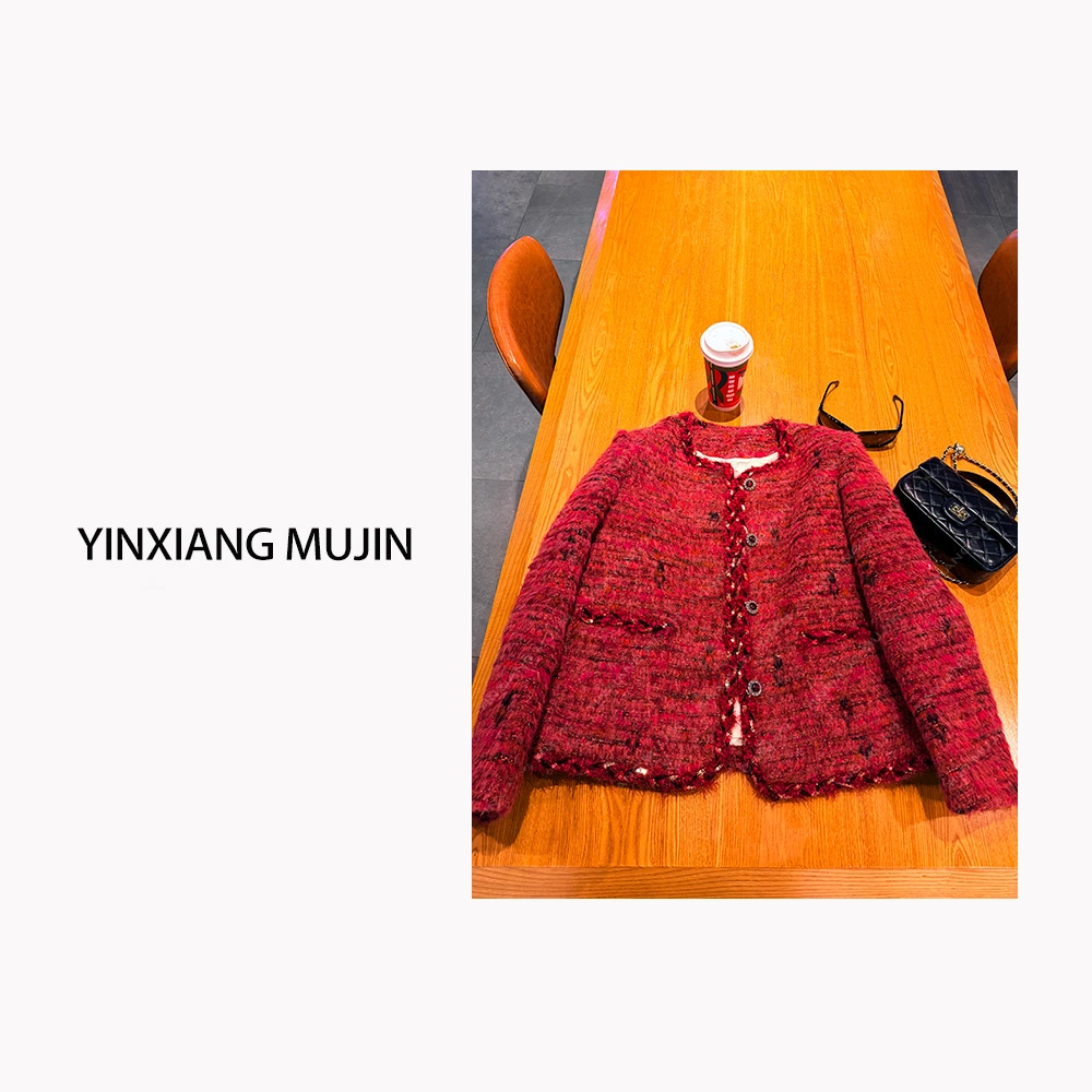【YINXIANG MUJIN】红香风鹅绒服 年货短款设计师羽绒服女冬季外套