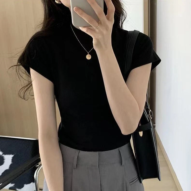 基础款正肩短袖T恤女夏季修身显瘦百搭气质休闲高级ins上衣潮