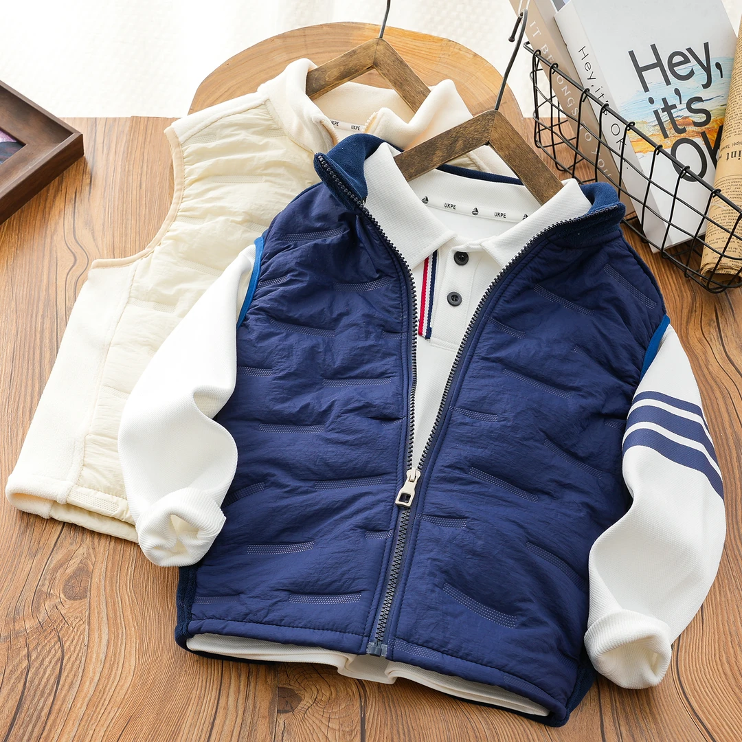 男童夹棉马甲儿童加绒拉链马夹秋冬季新款2024中大童保暖坎肩上衣