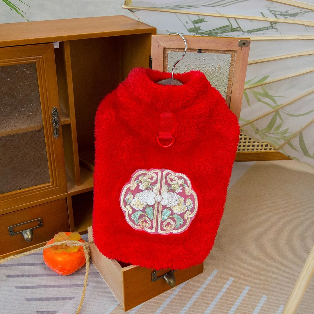 25新款狗狗喜庆招财服宠物喜庆旺财衣狗狗服装秋冬新款25国风绒衣