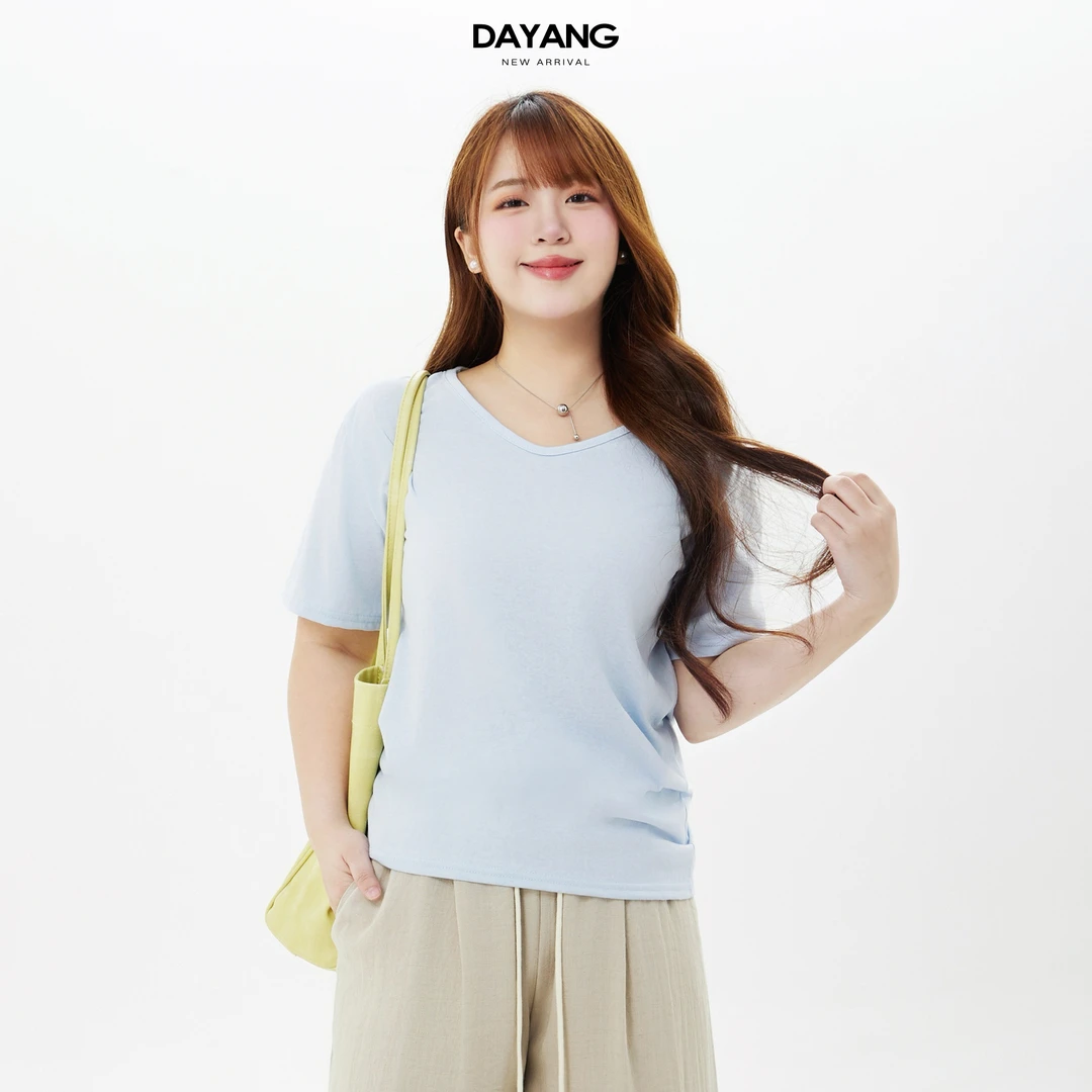 120斤的大杨 胖mm薄款v领短袖t恤女夏小个子正肩宽松慵懒上衣073