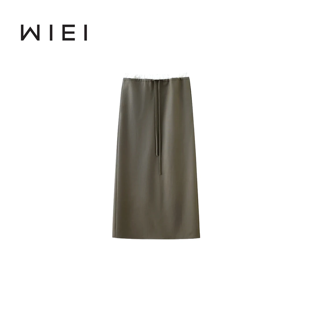 《WI EI》撞色裙*1oo%绵羊毛23MM桑蚕丝叠穿风双层腰半身裙 W25Q039