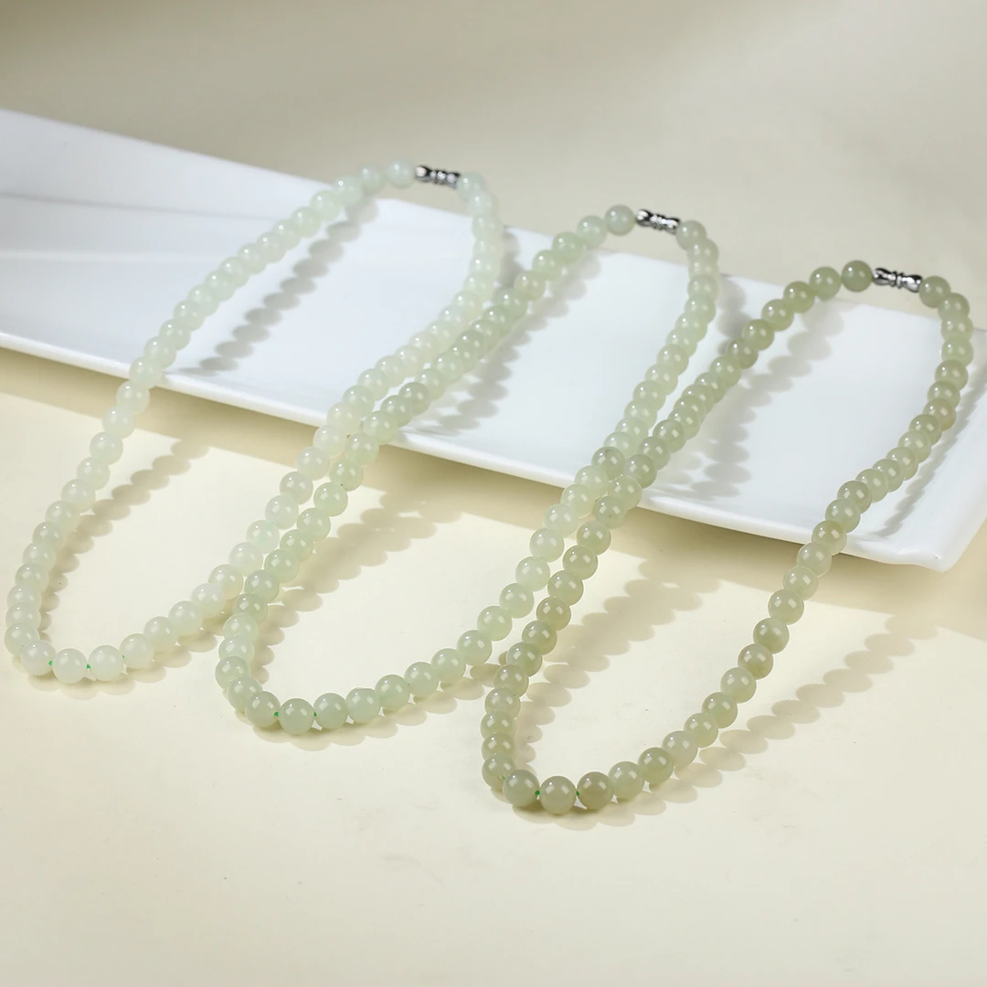 【麦子家族秋季特惠】天然和田玉项链卡7-8圆珠多样性发1XL323