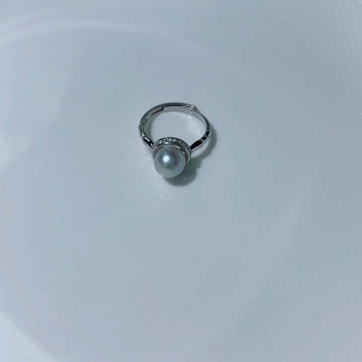 海水珍珠戒指银S925镶嵌8mm