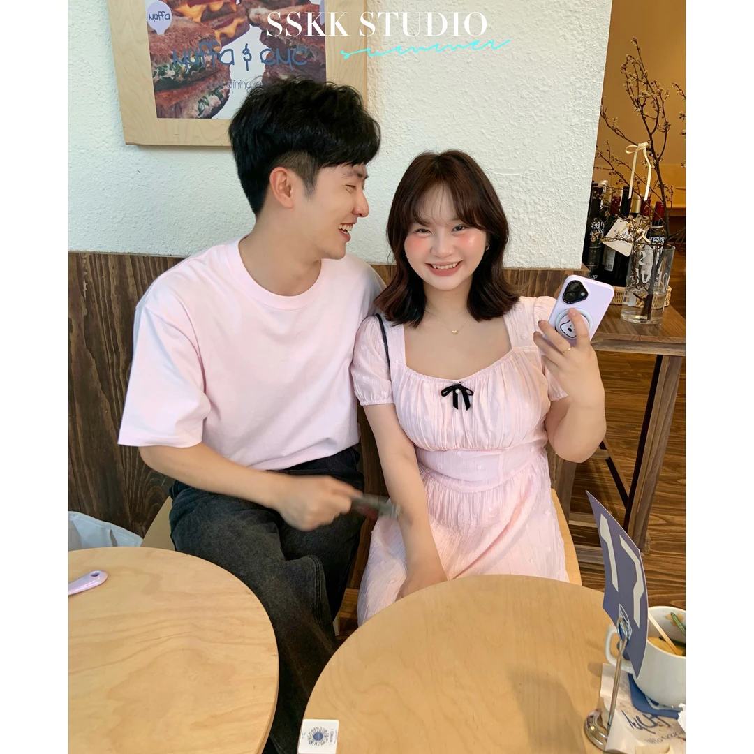 KMZY/KMZY山_山【甜蜜多巴胺】微胖法式减龄泡泡袖长款慵懒连衣裙女