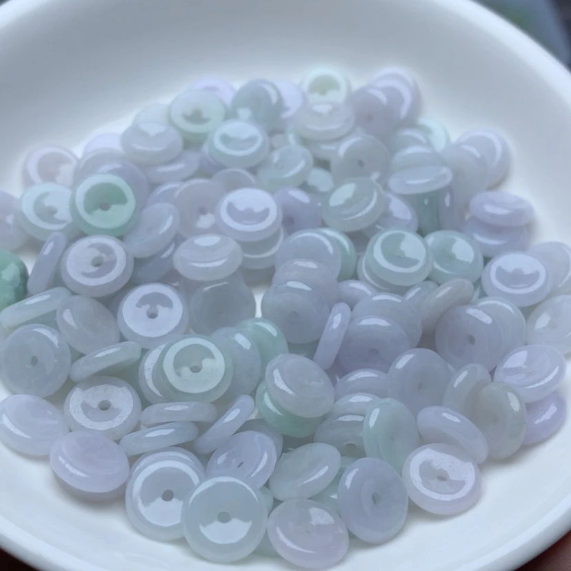 【闪购商品】翡翠手链未镶嵌卡9老胶粉紫平安扣50颗