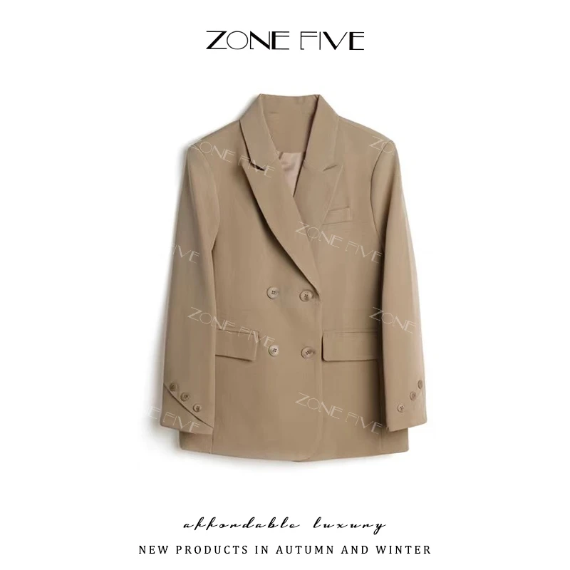 【zonefive】咖色小西装外套女长袖2025早春三角扣燕尾西服女秋季