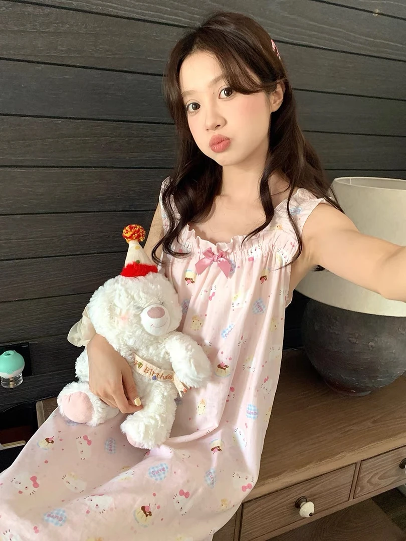 【粉嫩kt】新款可爱卡通猫咪睡衣女吊带短裤睡裙可外穿家居服套装