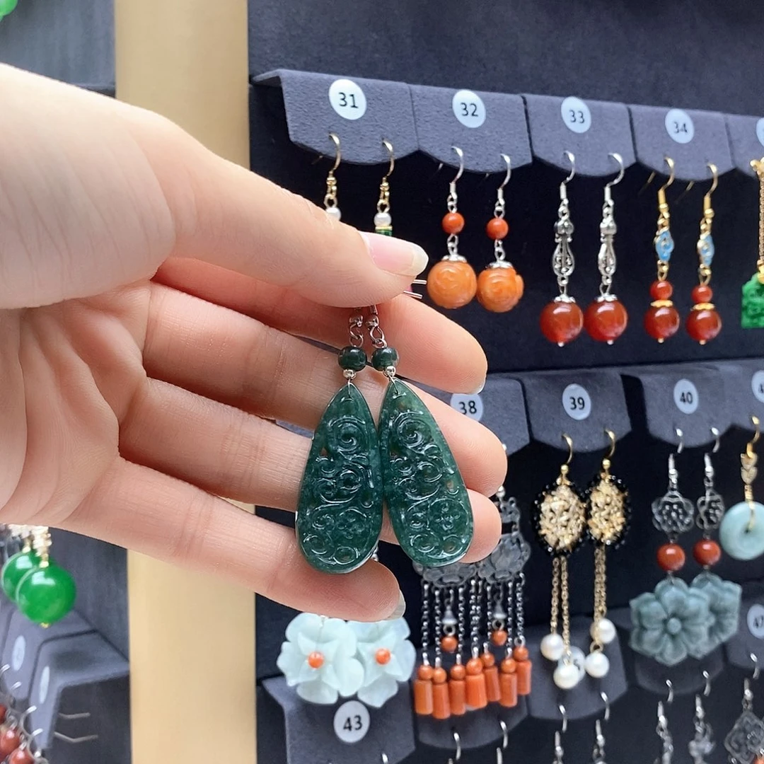 翡翠未镶嵌耳饰微瑕不退不换