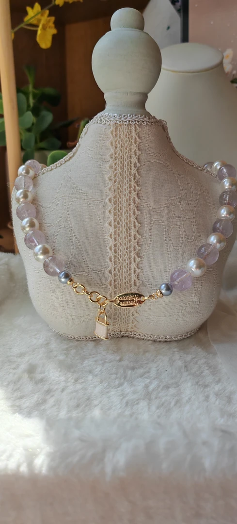 铜合金石英石项链 大牌大颗粒淡紫水施珠原创设计项链孤品
