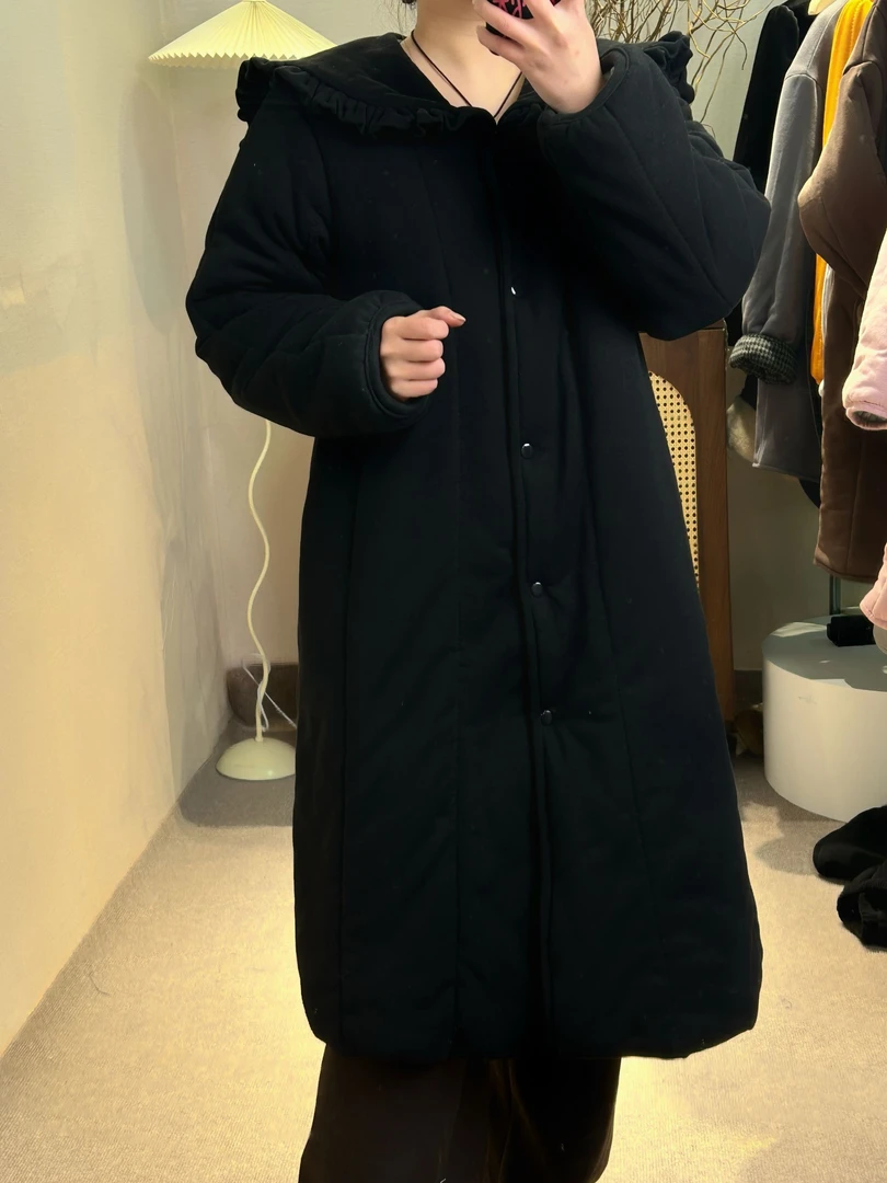 NingNing•家居服【纯棉花】海军领A字裙中款加厚女士过膝保暖冬季