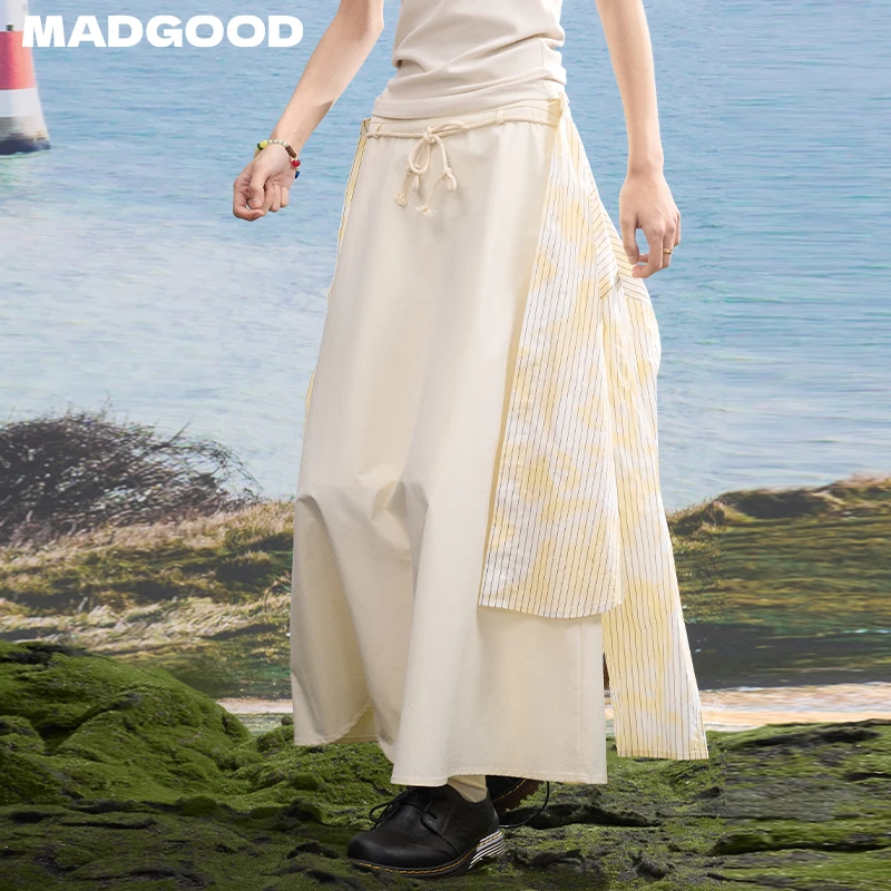 madgood马得工地日系夏季可拆卸假两件衬衫拼接裙MDGDQZ251003