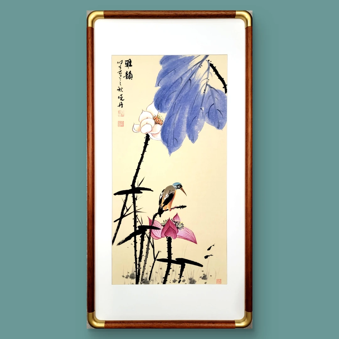 雅韵手绘国画已装裱含框35*70