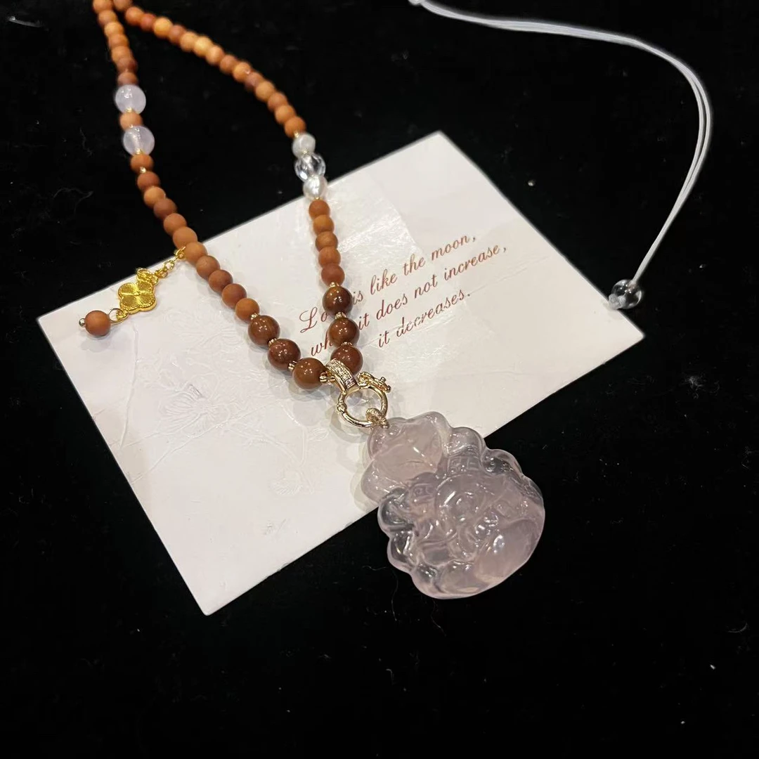 G24 粉晶狐狸吊坠+檀木设计款项链 多样性发一