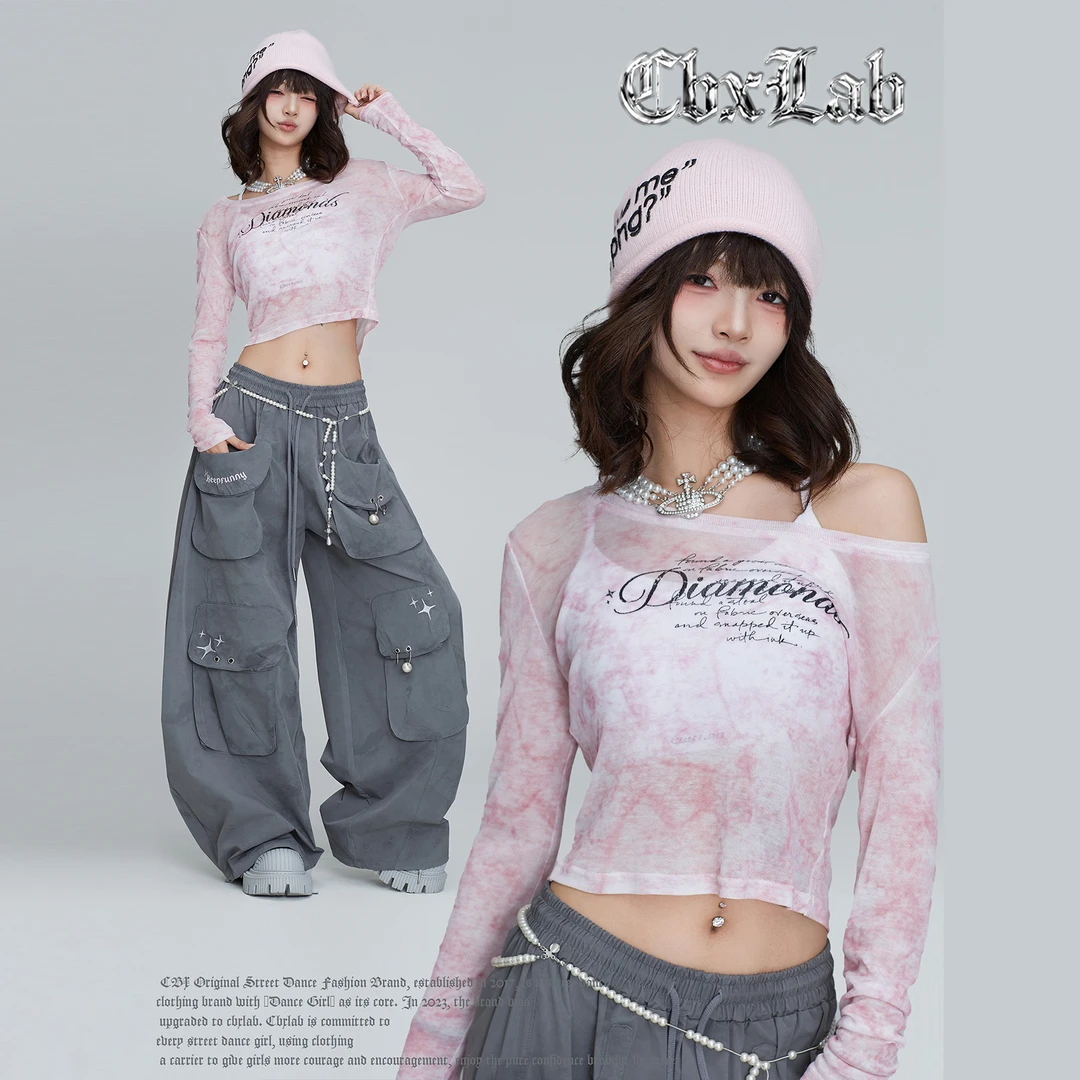 【达人专属】CBXLAB街舞潮牌薄雾晕染基础上衣粉色夏季辣妹设计感