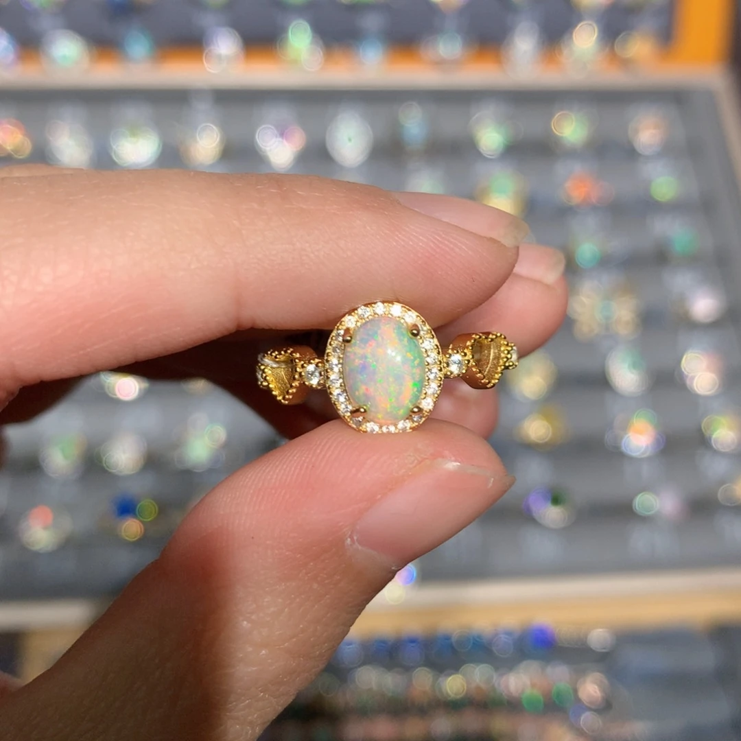 银S925镶嵌欧泊欧泊戒指y