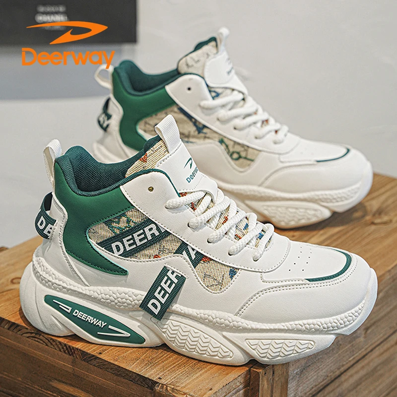 德尔惠运动男鞋跑步鞋秋季高帮百搭厚底防滑美式潮鞋子休闲老爹鞋